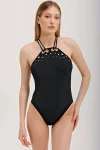 SWIMSUIT WITH GOLD ACCESSORY DETAIL