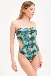 SNAKE PATTERN STRAPLEZ SWIMSUIT WITH GOLD ACCESSORIES