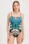 PATTERNED GLASS BEAD DETAILED SWIMSUIT