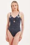 DENIM SWIMSUIT WITH SILVER ACCESSORY DETAIL