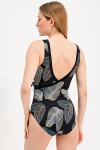 LEAF PATTERNED DOUBLE-BREASTED SWIMSUIT