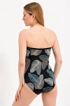 LEAF PATTERNED STRAPLESS SWIMSUIT